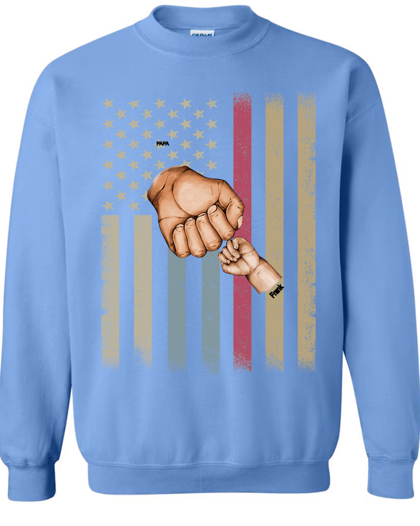 Dad Grandkids Hands American Flag