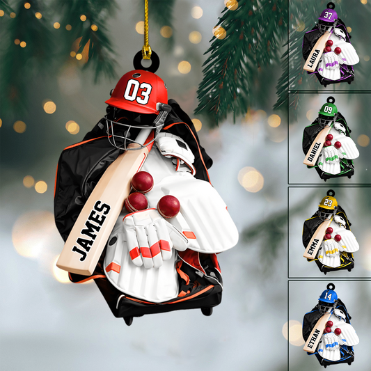 Personalized Cricket Player Ornament – Custom Name, Number & Color Christmas Decoration Gift 2025 Ornament