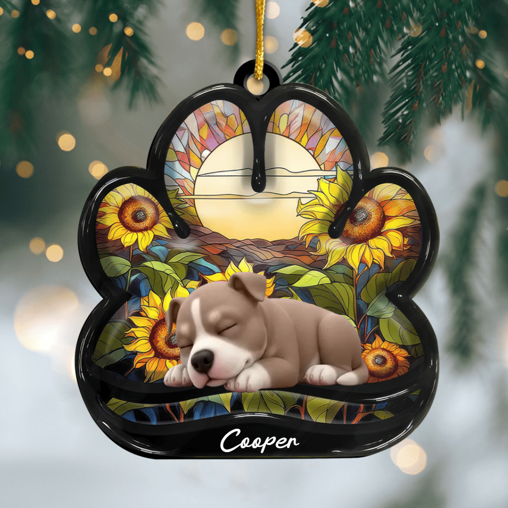 Custom American Pit Bull Terrier Pawprint Acrylic Ornament – Personalized Pet Memorial Keepsake for Christmas Ornament