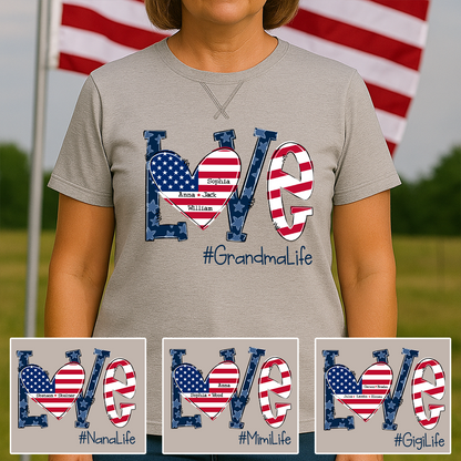 Love Grandma Life With Grandkids Names 4th Of July Flag Classic X-Stitch Tee