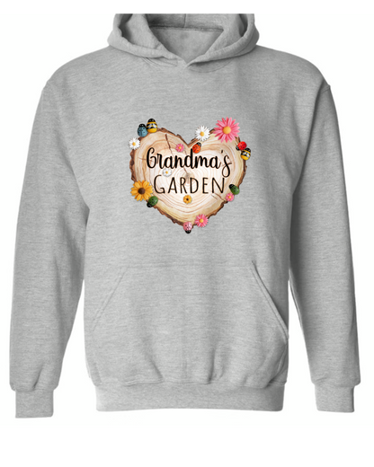 Personalized Grandma Garden Heart Flower Shirt, Custom Grandma With Grandkids Flower Wood Heart