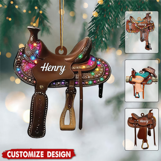 Custom Western Saddle Horse Acrylic Ornament – Horseshoe Car Hanging Mirror Charm, Custom Horse Lovers Decoration Gift for Christmas Ornament