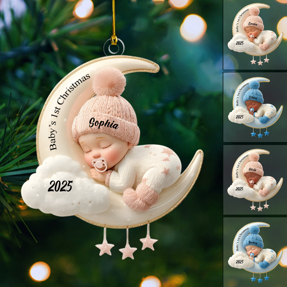Personalized Baby’s First Christmas Ornament 2025 – Custom Name Moon & Cloud Ornament, Newborn Keepsake Gift for Baby Boy or Girl Ornament