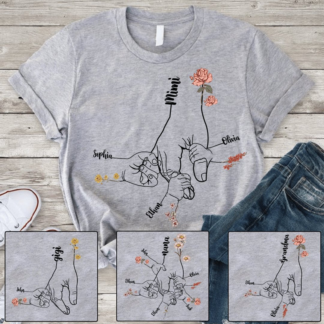 Personalized Grandma hand and grandkids flower Mothers Day Gift