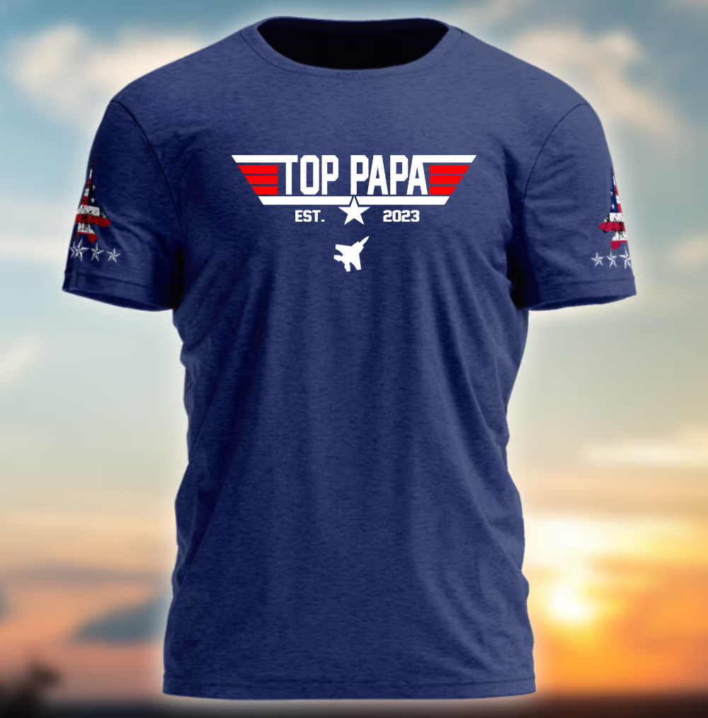Custom Top Papa With Grandkids USA T-Shirt