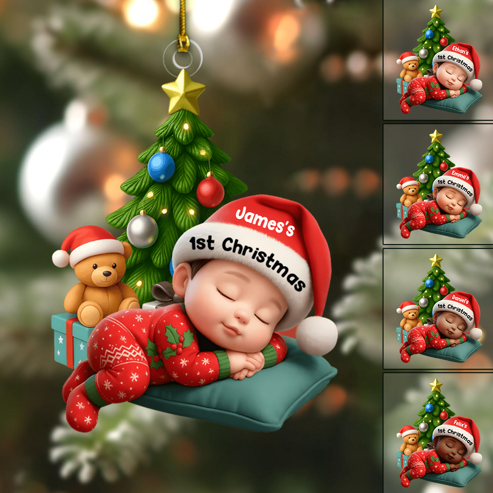 Personalized Baby’s First Christmas Ornament 2025 – Custom Name Sleeping Baby Ornament, Keepsake Gift for New Parents Ornament