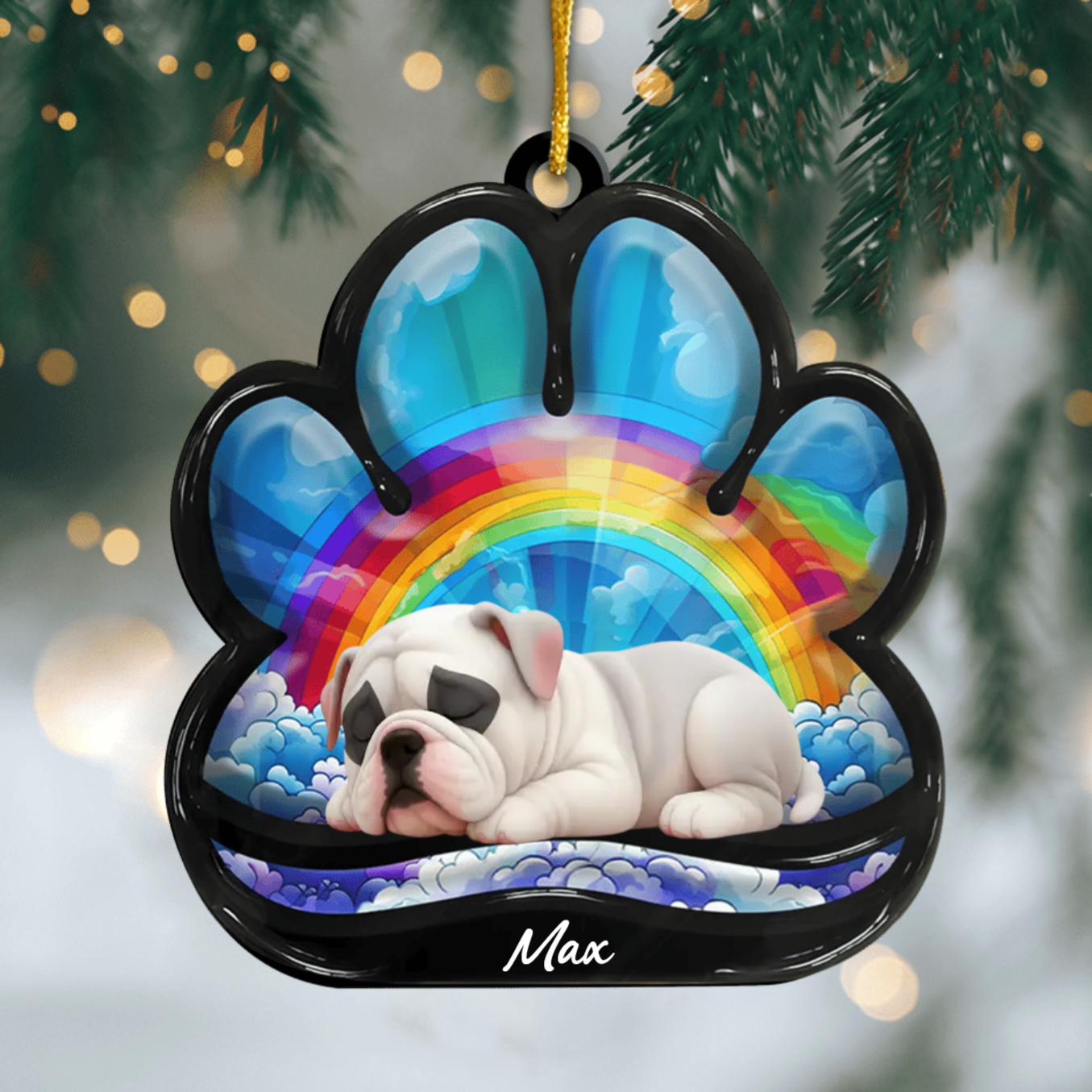 Custom American bulldog Pawprint Acrylic Ornament – Personalized Pet Memorial Keepsake for Christmas Ornament