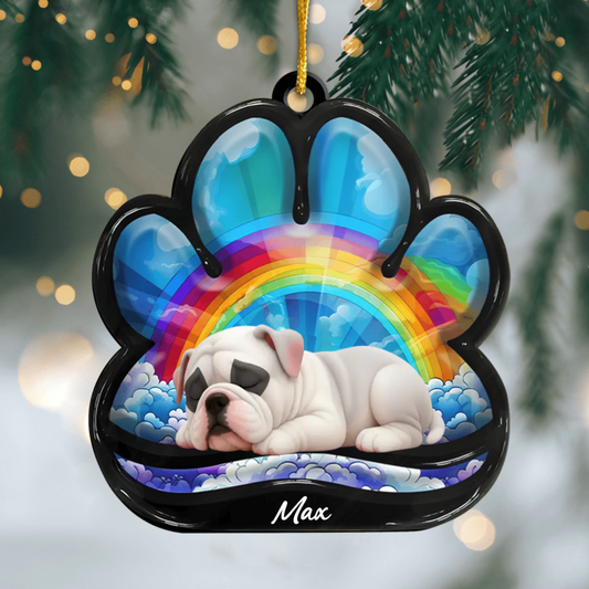Custom American bulldog Pawprint Acrylic Ornament – Personalized Pet Memorial Keepsake for Christmas Ornament