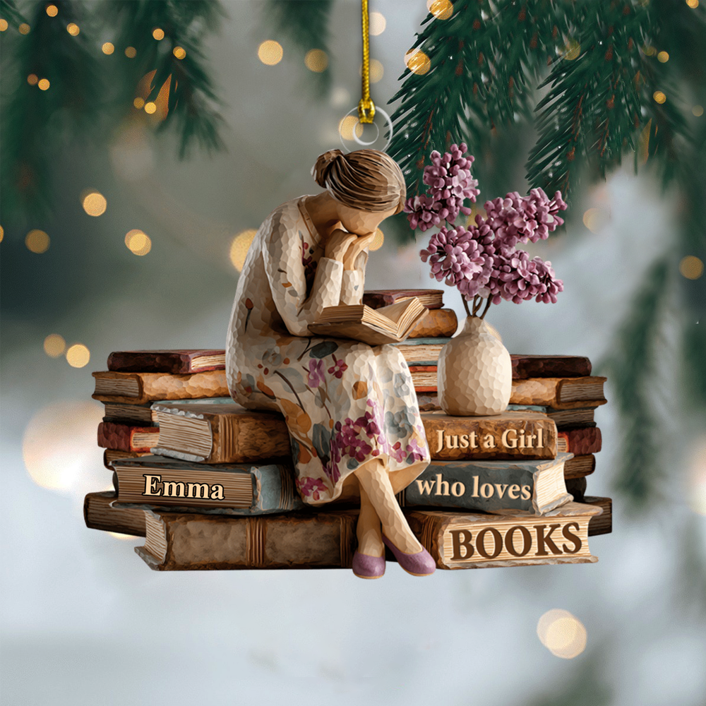 Personalized Book Lover Ornament – Custom Name Reading Girl Figurine Christmas Decoration 2025 Ornament