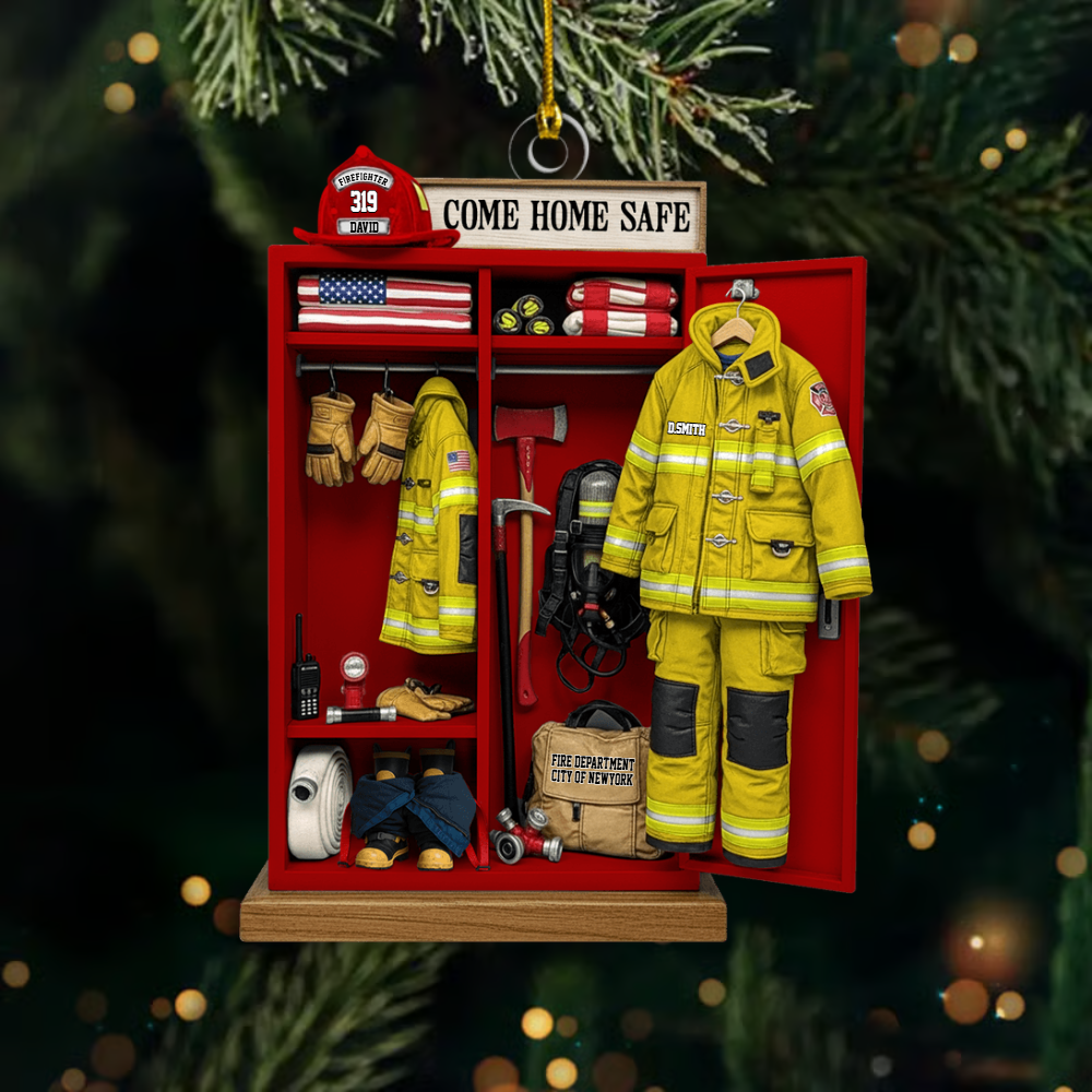 Personalized Firefighter Gear Locker Ornament – Custom Name & Unit Christmas Decoration, Meaningful Holiday Gift for Firefighters Ornament