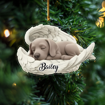 Custom Weimaraner Angel Ornament – Personalized Sleeping Dog Christmas Gift for Dog Lovers, Pet Memorial Tree Decoration Ornament