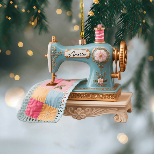 Personalized Sewing Machine Ornament 2025 – Custom Name Vintage Sewing Ornament, Gift for Seamstress & Quilters Ornament