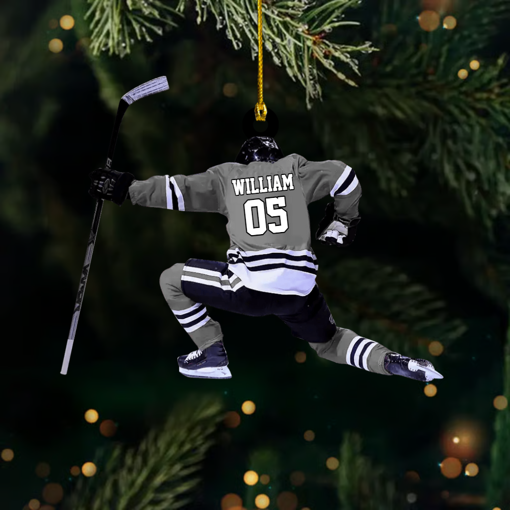 Personalized Hockey Player Ornament – Custom Name & Jersey Number Christmas Decoration for Ice Hockey Fans Ornament