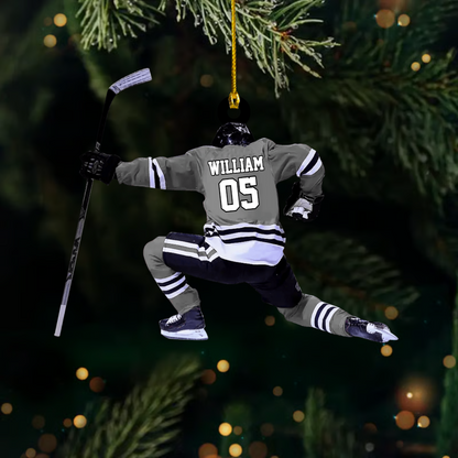 Personalized Hockey Player Ornament – Custom Name & Jersey Number Christmas Decoration for Ice Hockey Fans Ornament