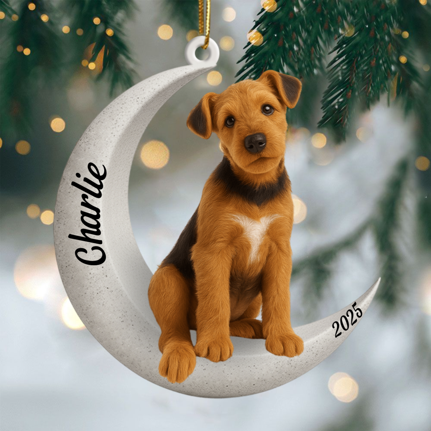 Custom Airedale Terrier On The Moon Ornament 2025, Custom Double-Sided Acrylic Decoration, Unique Christmas Gift For Dog Lovers Ornament
