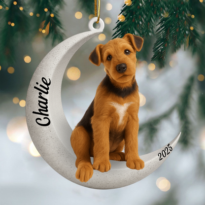 Custom Airedale Terrier On The Moon Ornament 2025, Custom Double-Sided Acrylic Decoration, Unique Christmas Gift For Dog Lovers Ornament