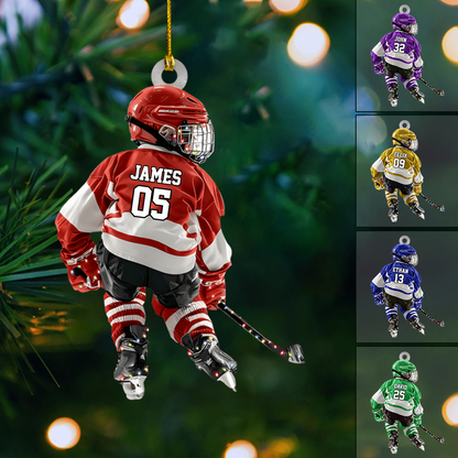 Personalized Hockey Player Ornament – Custom Name & Number Youth Ice Hockey Christmas Decoration Ornament