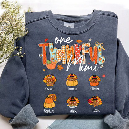 Personalized One Thankful Mimi Turkey Sweatshirt, Gift for Grandma and Kids
