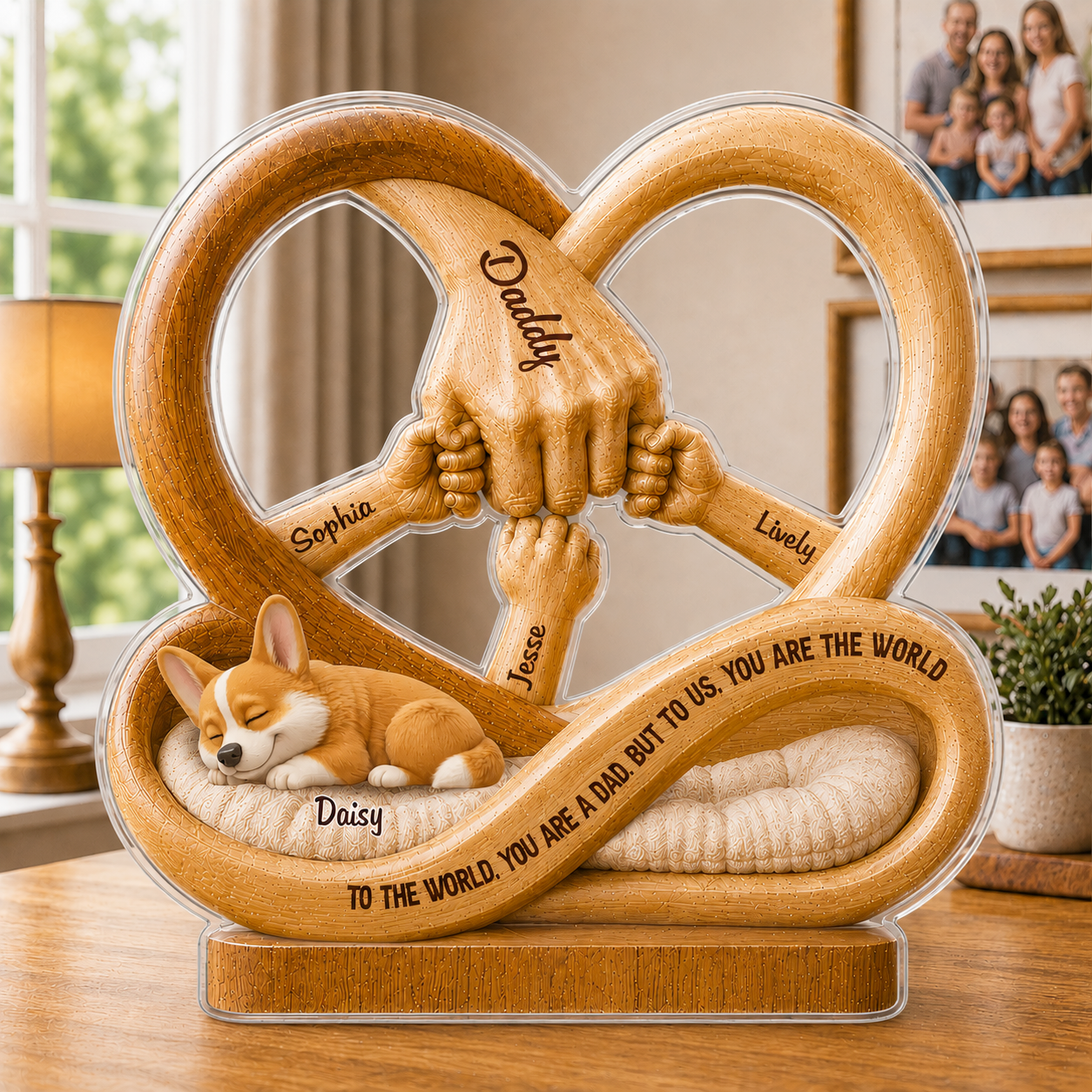 Custom Family Hands & Pet Infinity Acrylic Decor - Personalized Dad & Dog Fist Bump Gift for Father’s Day Custom Shape Acrylic Blocks