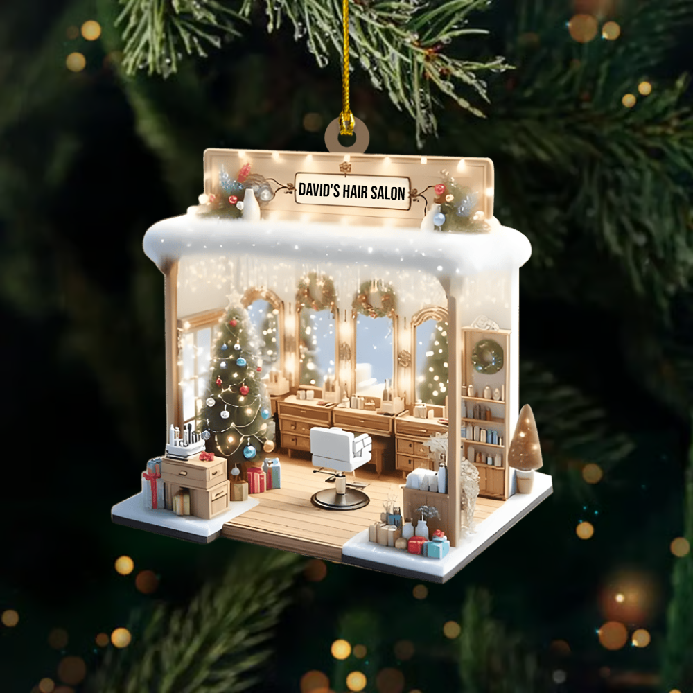 Personalized Hair Stylist Salon Ornament – Custom Name Beauty Studio Christmas Decoration, Gift for Hairdressers and Cosmetologists Ornament
