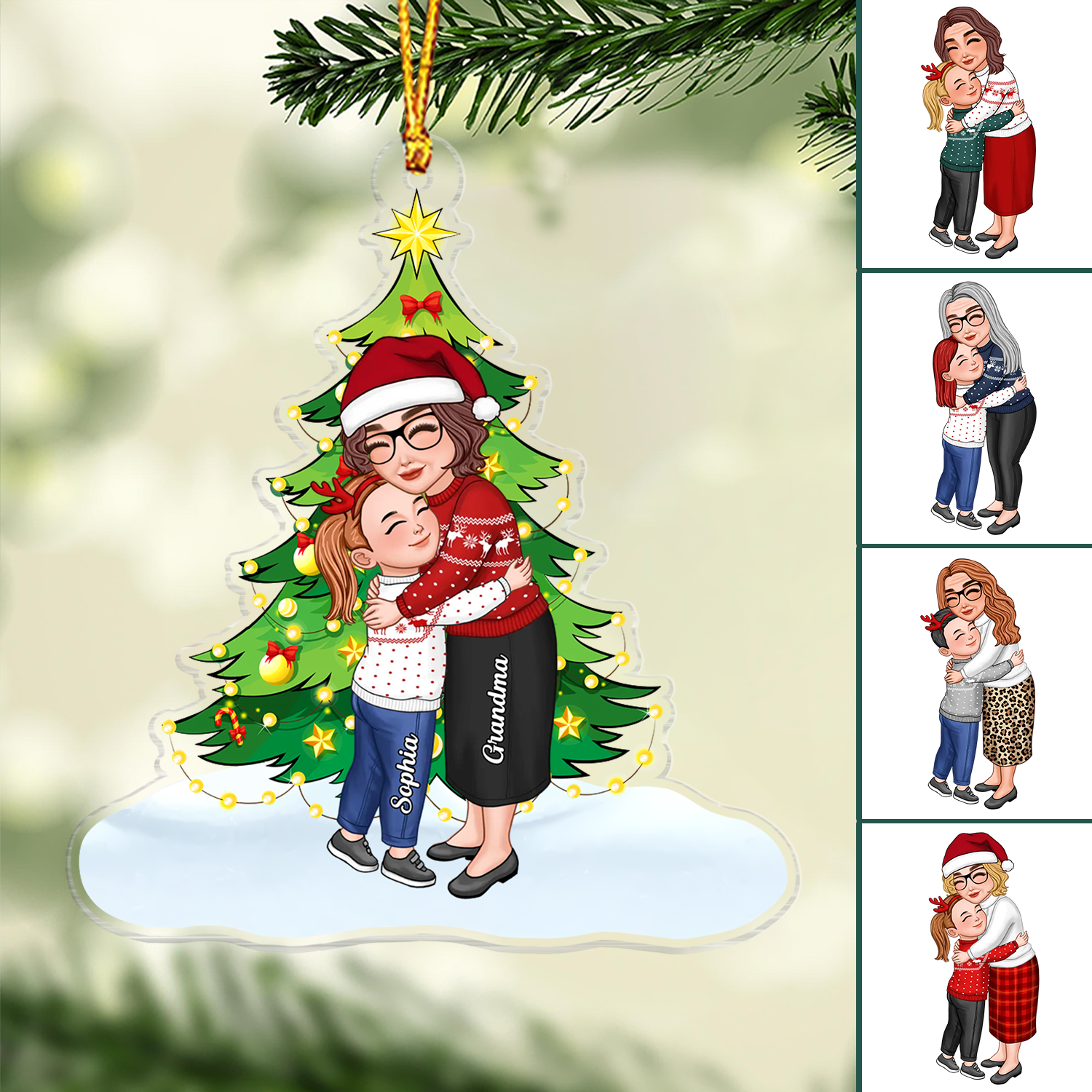Custom Grandma & Grandkid Hugging Christmas Tree  Ornament