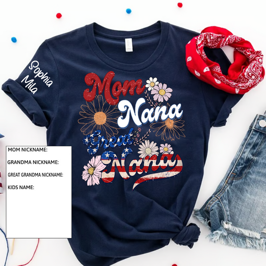 America Nana Floral Mom Nana Great Nana CTH01 T-Shirt