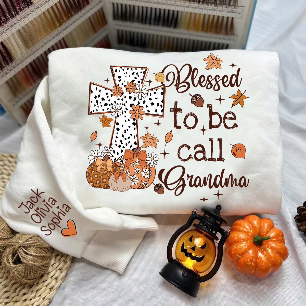 Personalized Grandma Fall Sweatshirt – Blessed to Be Called Grandma with Custom Grandkids’ Names – Grandparents Day Gift