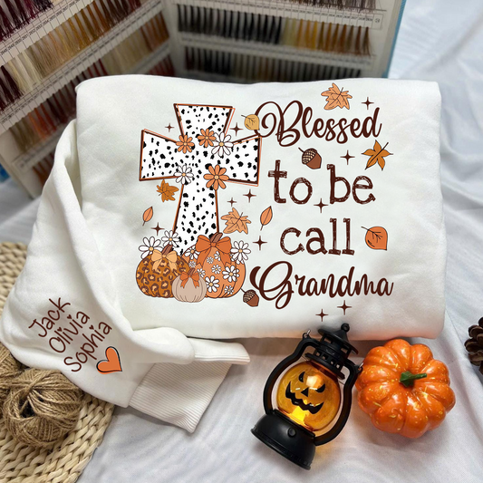 Personalized Grandma Fall Sweatshirt – Blessed to Be Called Grandma with Custom Grandkids’ Names – Grandparents Day Gift