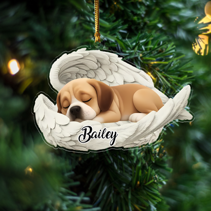 Custom Puggle Angel Ornament – Personalized Sleeping Dog Christmas Gift for Dog Lovers, Pet Memorial Tree Decoration Ornament