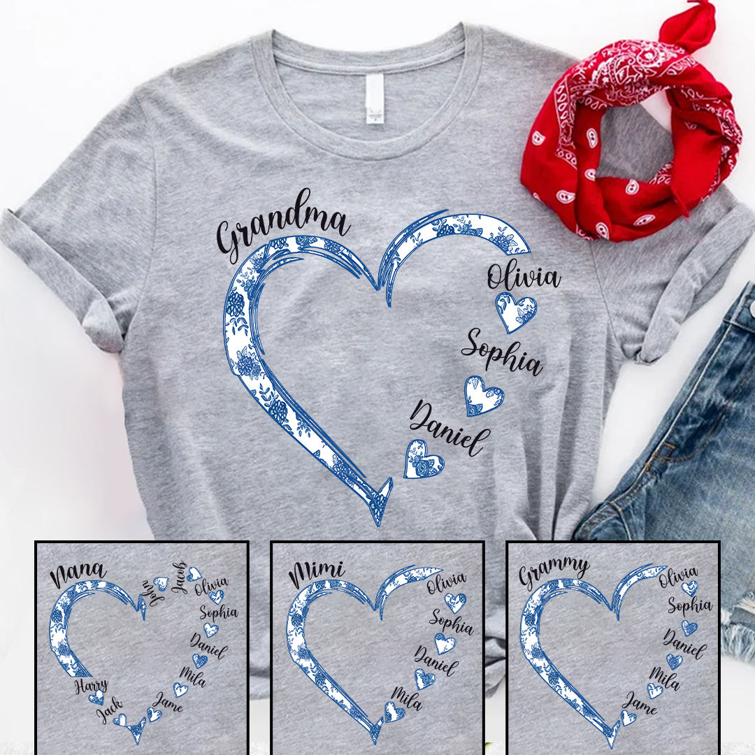 Grandma Blue Willow Heart And Grandkids