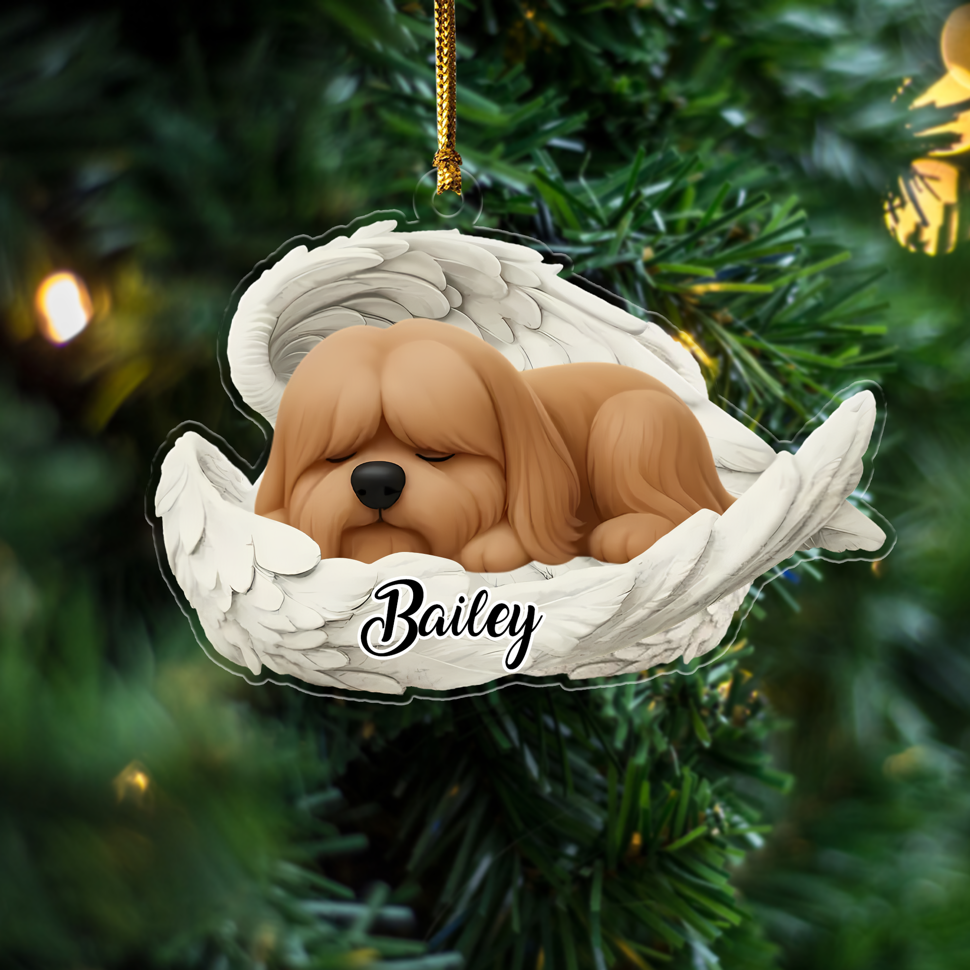Custom Lhasa Apso Angel Ornament – Personalized Sleeping Dog Christmas Gift for Dog Lovers, Pet Memorial Tree Decoration Ornament