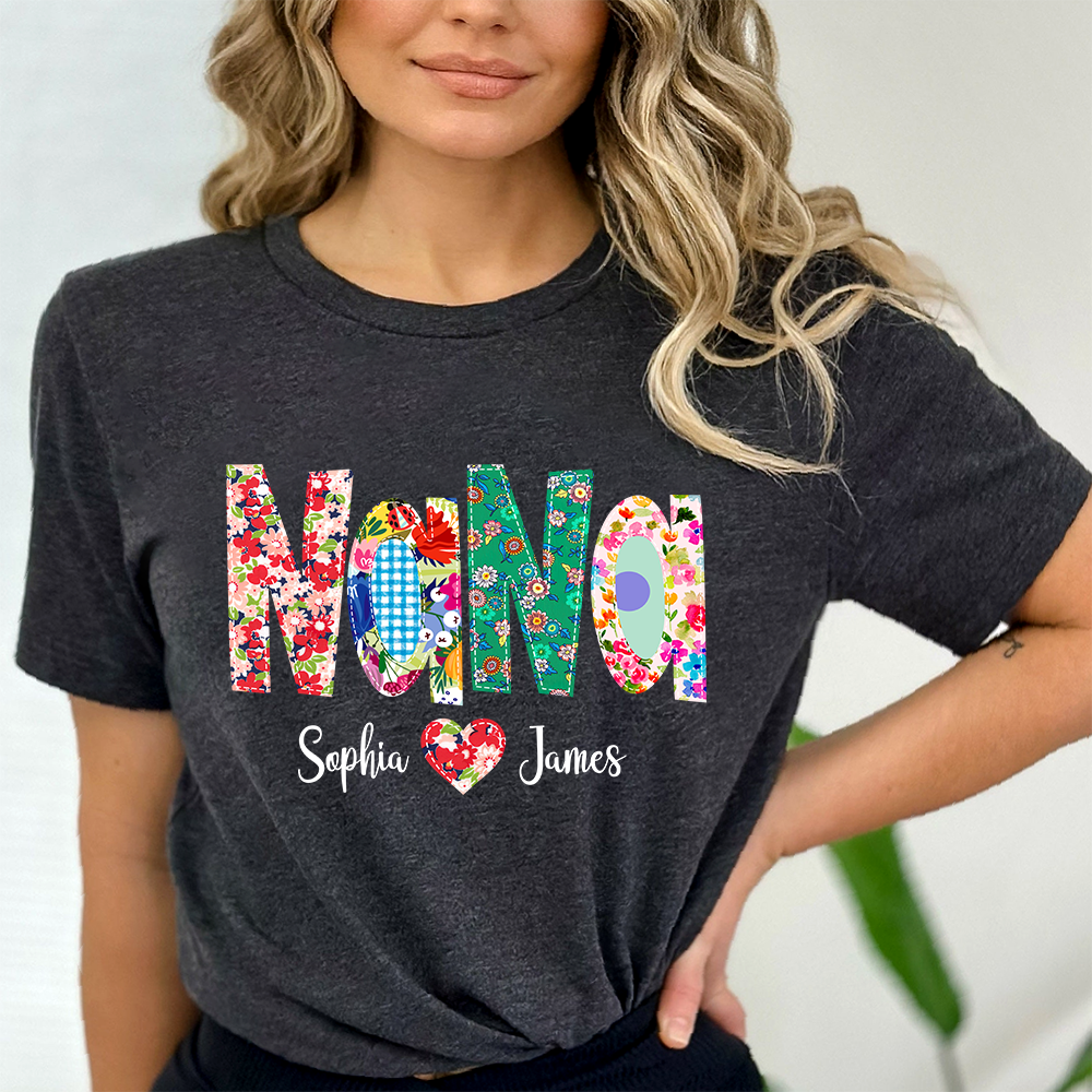 Nana Floral Color And Grandkids  T-Shirt