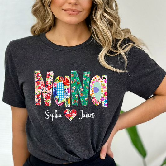 Nana Floral Color And Grandkids  T-Shirt