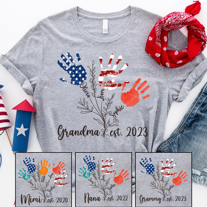 Personalized 4th Of July Gift For Grandma - Grandma Flower Hand Kids