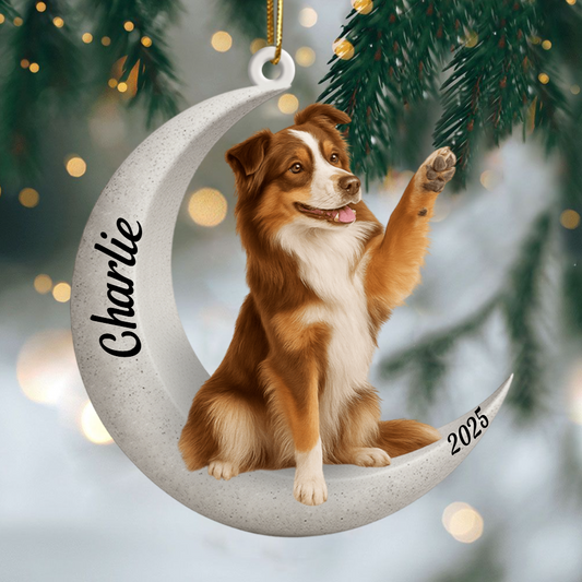 Custom Australian Cattle On The Moon Ornament 2025, Custom Double-Sided Acrylic Decoration, Unique Christmas Gift For Dog Lovers Ornament