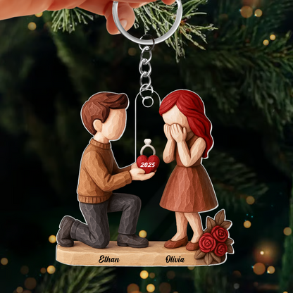 Personalized Couple Engagement Keychain With Names And Date, Romantic Proposal Gift Ornament