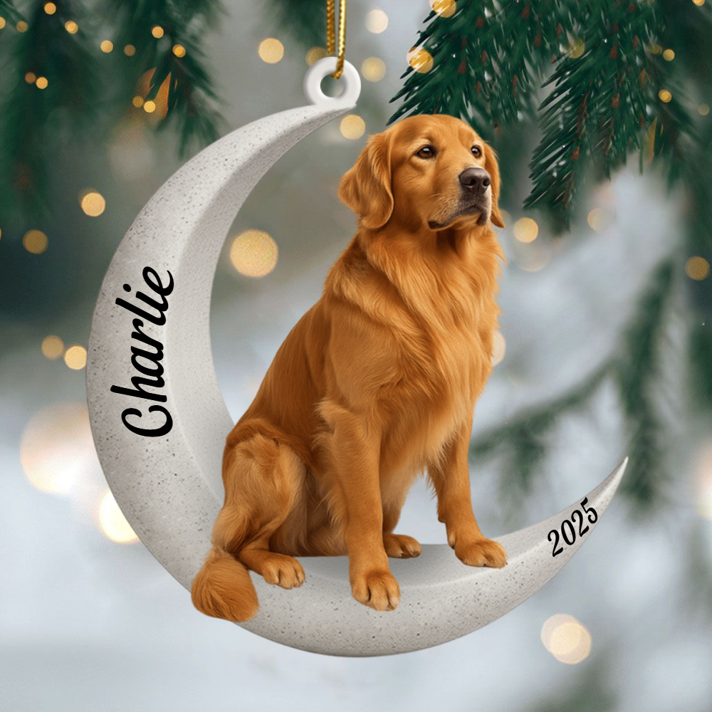 Custom Golden Retriever On The Moon Ornament 2025, Custom Double-Sided Acrylic Decoration, Unique Christmas Gift For Dog Lovers Ornament