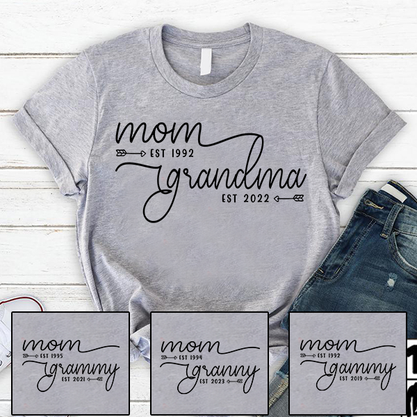 Personalized Mom to Grandma Shirt – Custom EST Year T-Shirt – Cute Mother's Day Gift for New Grandmothers, Pregnancy Reveal, or Birthday