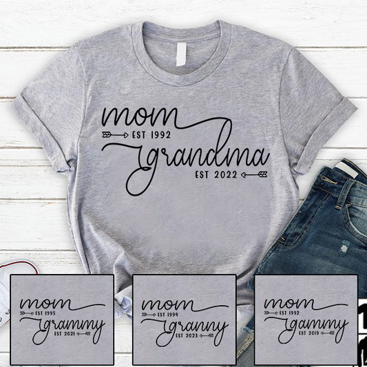 Personalized Mom to Grandma Shirt – Custom EST Year T-Shirt – Cute Mother's Day Gift for New Grandmothers, Pregnancy Reveal, or Birthday