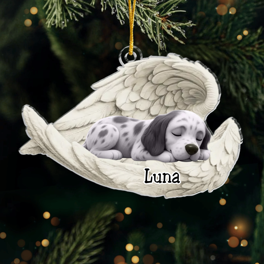 Custom English Setter Angel Ornament – Personalized Sleeping Dog Christmas Gift for Dog Lovers, Pet Memorial Tree Decoration Ornament