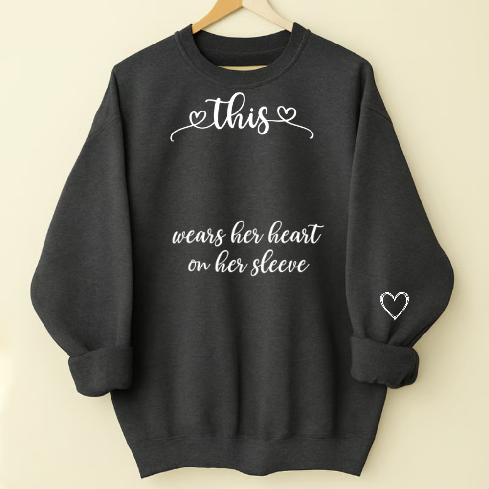 Personalized Grandma Sweatshirt, This Grandma Wears Her Heart On Her Sleeve Shirt with Grandkids’ Names, Custom Gift for Grandma Christmas