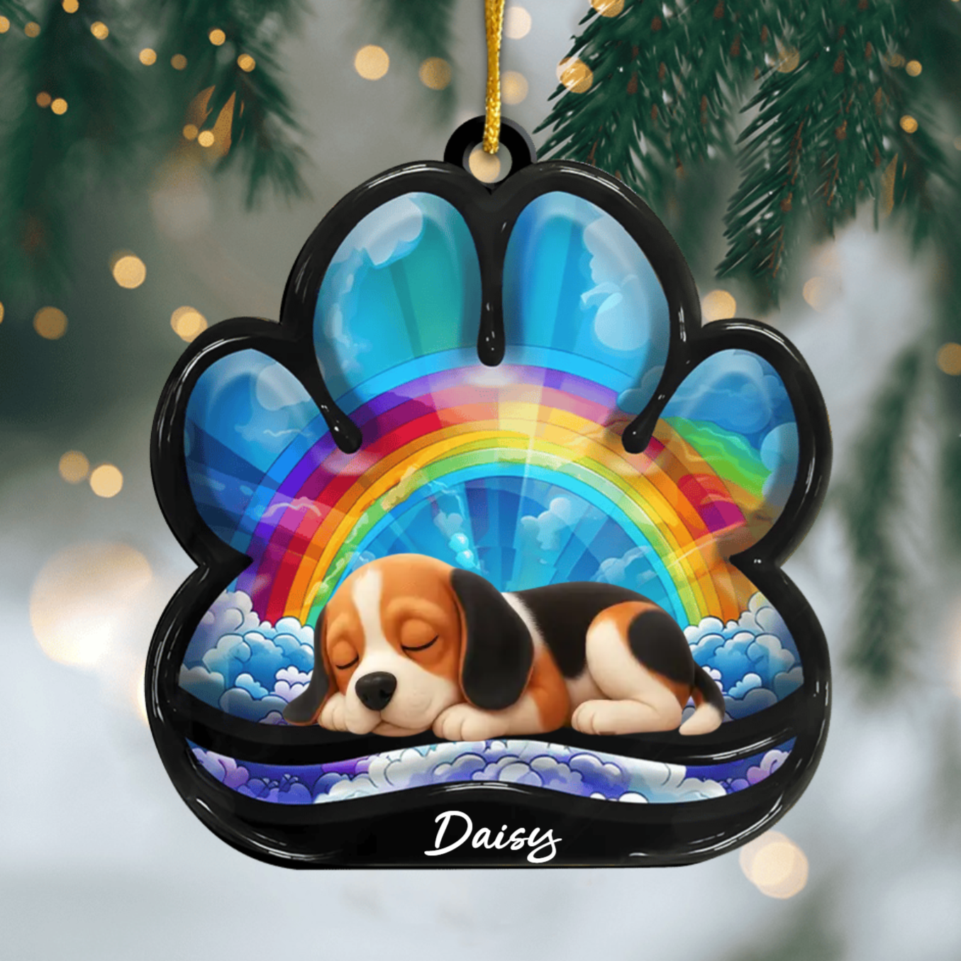 Custom Beagle Pawprint Acrylic Ornament – Personalized Pet Memorial Keepsake for Christmas Ornament
