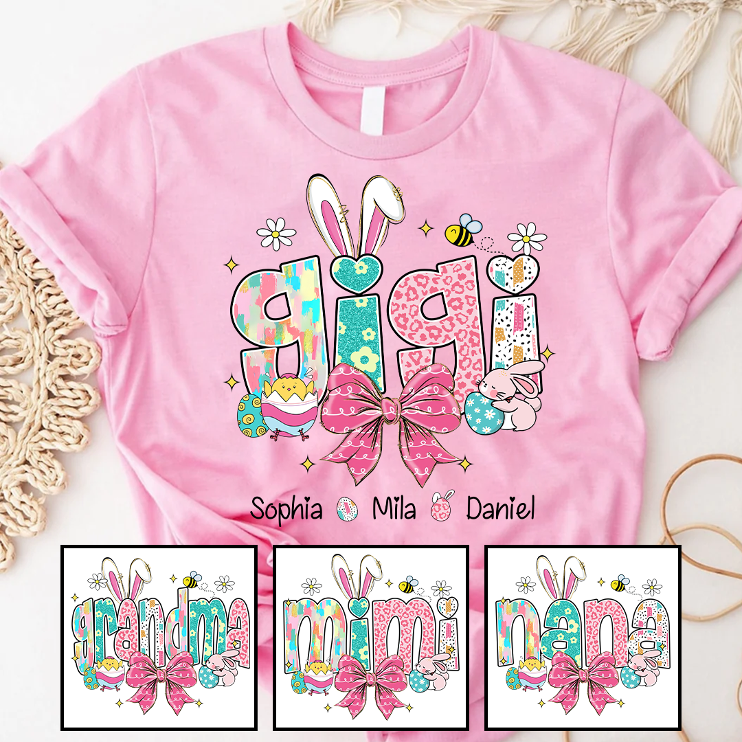Personalized Gigi Shirt Easter Day Gigi Bunny And Grandkids T-Shirt