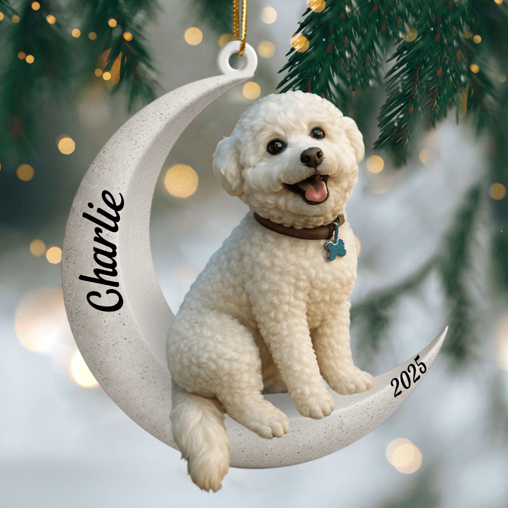 Custom Bichon Frise On The Moon Ornament 2025, Custom Double-Sided Acrylic Decoration, Unique Christmas Gift For Dog Lovers Ornament