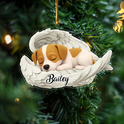 Custom Jack Russell Terrier Angel Ornament – Personalized Sleeping Dog Christmas Gift for Dog Lovers, Pet Memorial Tree Decoration Ornament
