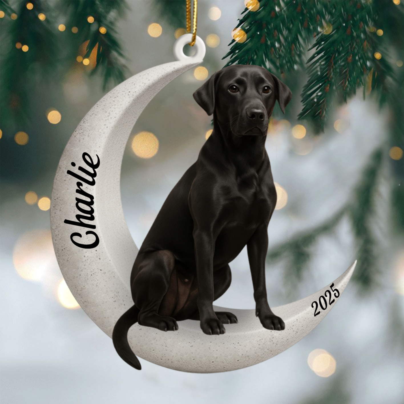 Custom Black Labrador On The Moon Ornament 2025, Custom Double-Sided Acrylic Decoration, Unique Christmas Gift For Dog Lovers Ornament