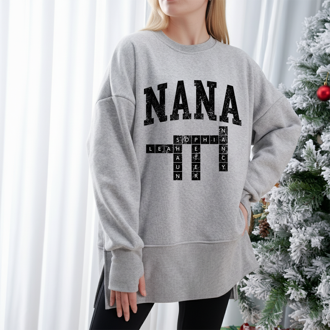 Personalized Nana Crossword Name Sweatshirt – Custom Grandma Family Names Sweatshirt Oversized Sweatshirt Oversized
