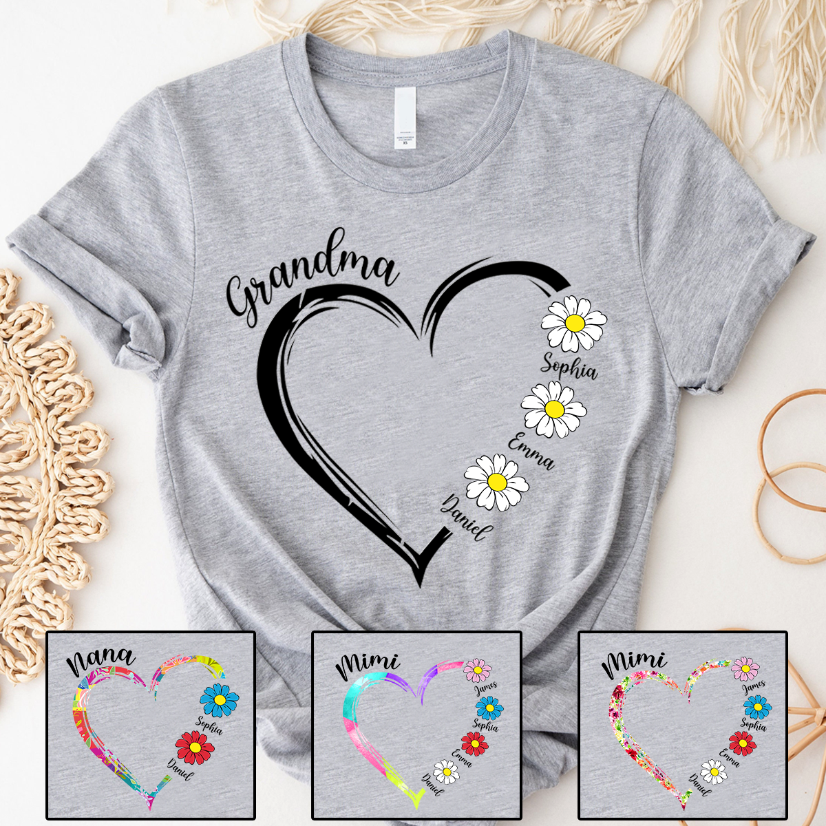 Personalized Grandma Daisy Heart Mother's Day