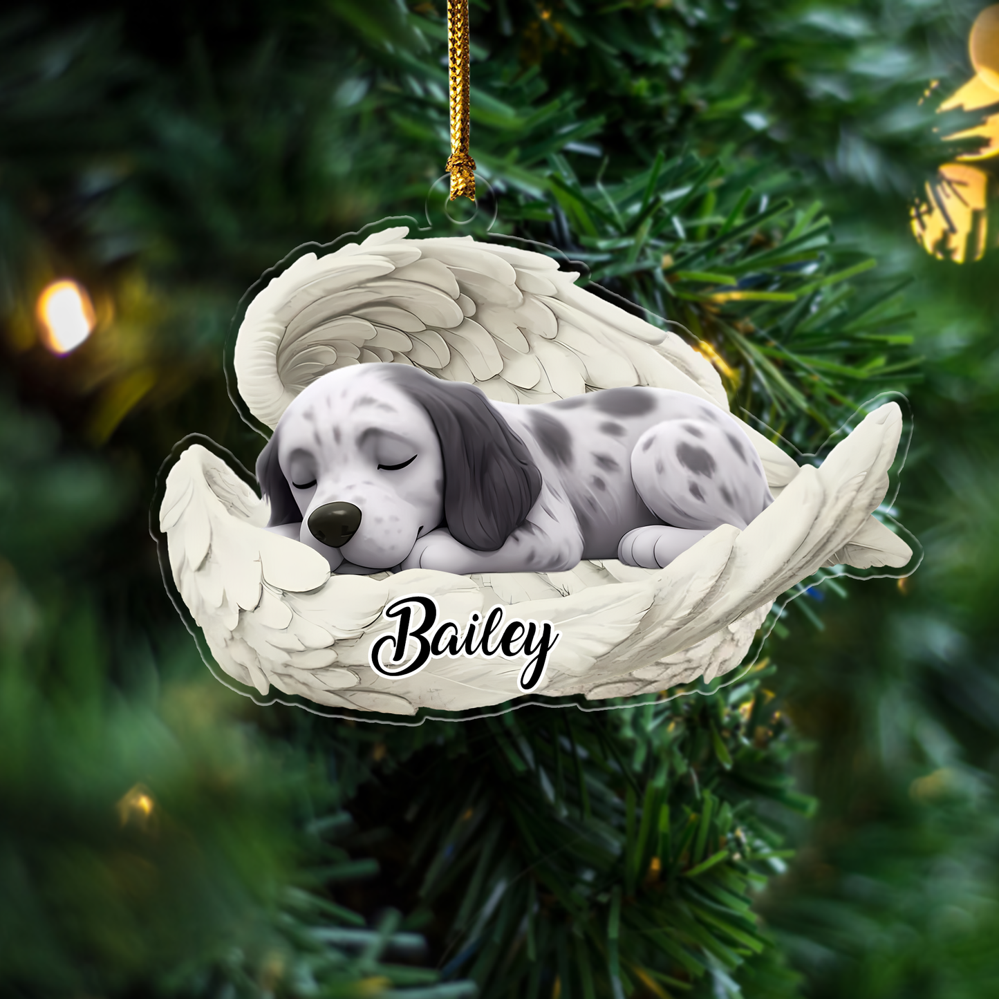 Custom English Setter Angel Ornament – Personalized Sleeping Dog Christmas Gift for Dog Lovers, Pet Memorial Tree Decoration Ornament