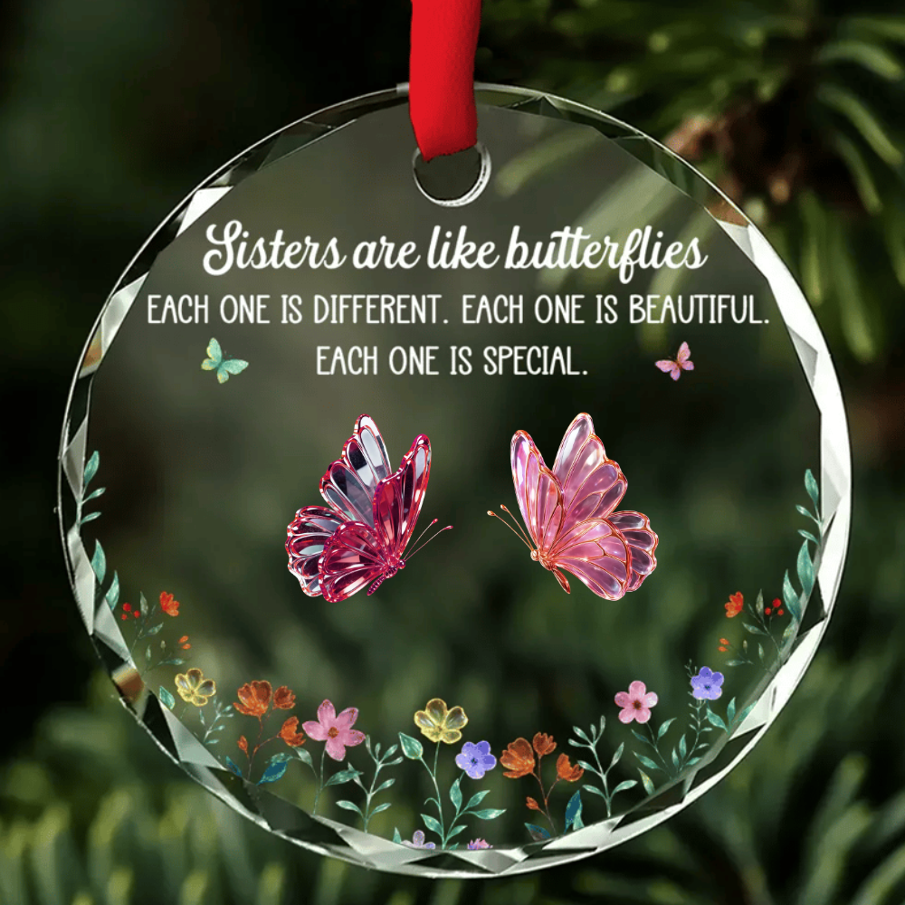 Festive Sister Love - Personalized Custom Glass Ornament Round Glass Ornament